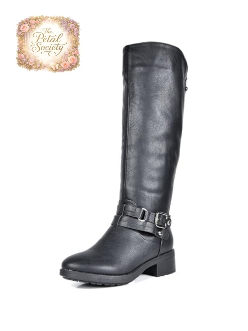 Faux Fur Lined Knee High Riding Boots with Buckle